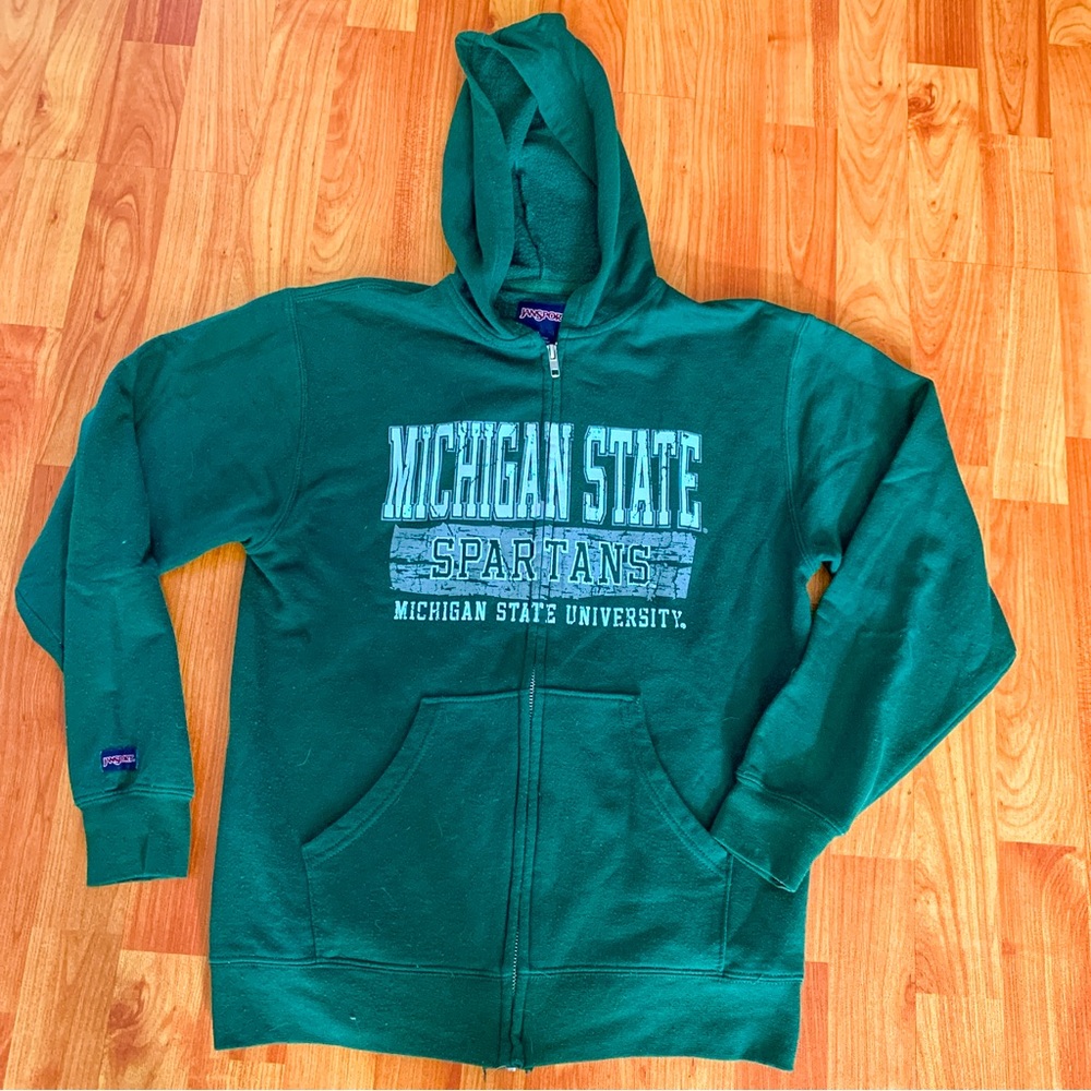 Vintage Jansport Michigan State University Spartans Zip Up Hoodie Green Large